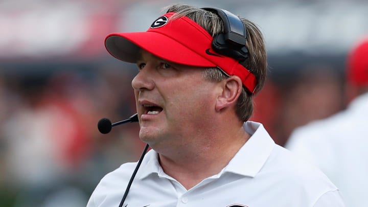 Georgia head coach Kirby Smart on the sideline during the first half of a NCAA college football game against Auburn in Athens, Ga., on Saturday, Oct. 5, 2024.