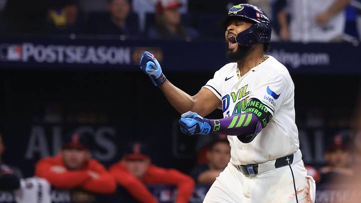 Oct 19, 2026: Tampa Bay Rays third baseman Junior Caminero (13) reacts after hitting a home run during the seventh inning against the Cleveland Guardians at Tropicana Field. Credit: Kim Klement Neitzel-Imagn Images Oct 19, 2026: Tampa Bay Rays third baseman Junior Caminero (13) reacts after hitting a home run during the seventh inning against the Cleveland Guardians at Tropicana Field. Credit: Kim Klement Neitzel-Imagn Images