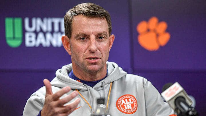Clemson football Coach Dabo Swinney talks about the early period National Signing Day players coming to Clemson, at the Smart Family Media Center Wednesday, December 4, 2024 in Clemson, South Carolina.