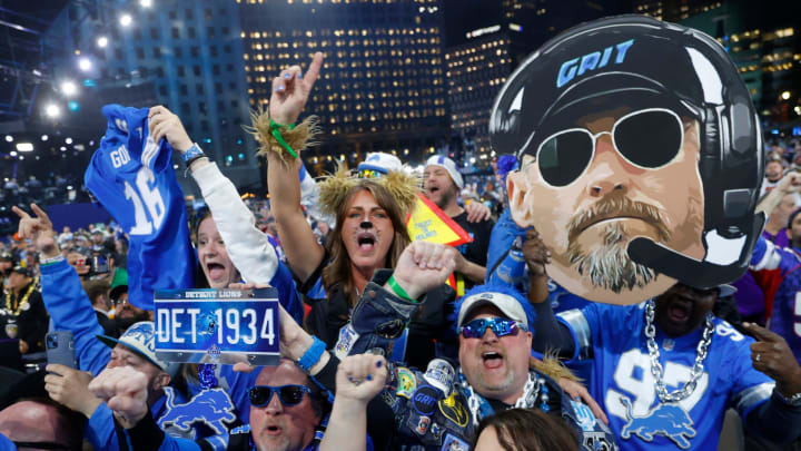 Detroit Lions fans celebrate with the pick of Ennis Rakestraw Jr. Detroit Lions fans celebrate with the pick of Ennis Rakestraw Jr.