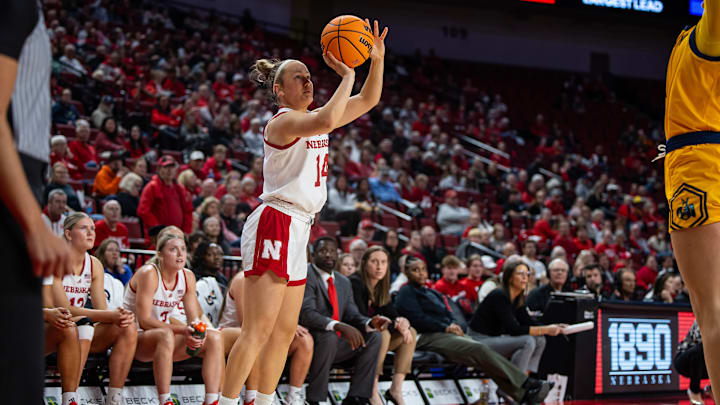 Nebraska guard Callin Hake shoots against Kansas City.