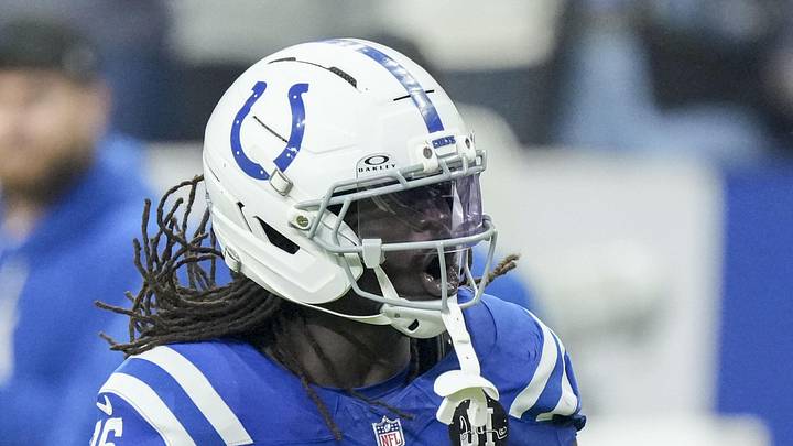 Indianapolis Colts wide receiver Ashton Dulin reacts after a kickoff return