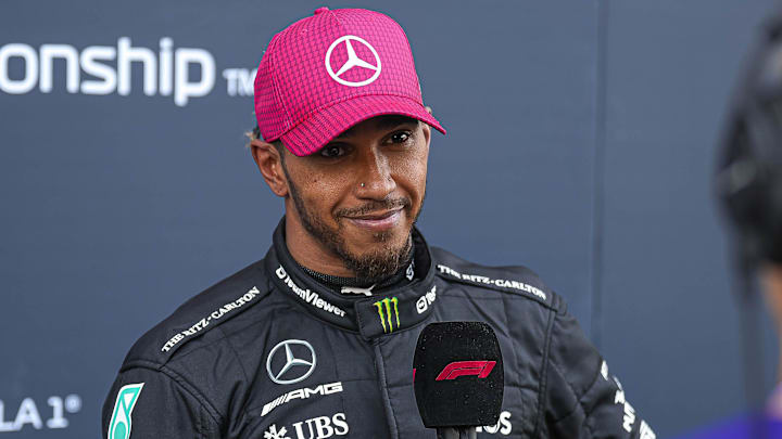 Mercedes AMG Petronas driver Lewis Hamilton is interviewed after qualifying at Circuit of Americas