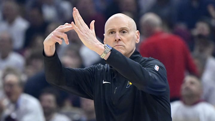 May 6, 2025; Cleveland, Ohio, USA; Indiana Pacers head coach Rick Carlisle calls a timeout in the first quarter against the Cleveland Cavaliers during game two of the second round of the 2025 NBA Playoffs at Rocket Arena. Mandatory Credit: David Richard-Imagn Images