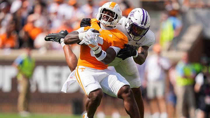 Tennessee running back Javin Gordon (6) shakes off Furman safety Joshua Tarver (6) during a Tennessee football game against Furman at Neyland Stadium in Knoxville, Tenn., on Sept. 5, 2026. Tennessee running back Javin Gordon (6) shakes off Furman safety Joshua Tarver (6) during a Tennessee football game against Furman at Neyland Stadium in Knoxville, Tenn., on Sept. 5, 2026.