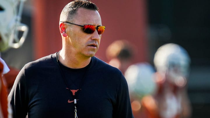 Texas Longhorns Head Coach Steve Sarkisian during their first practice of the spring season on Tuesday, March 25, 2025. Texas Longhorns Head Coach Steve Sarkisian during their first practice of the spring season on Tuesday, March 25, 2025.