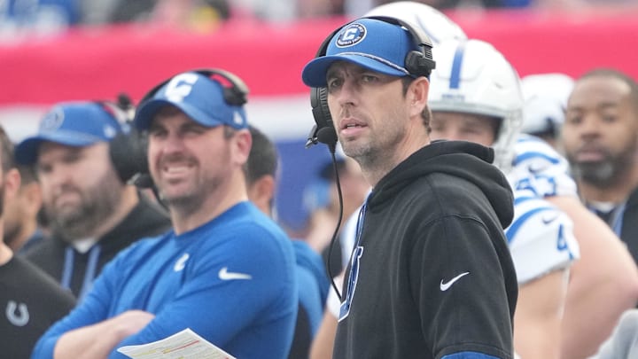 Dec 29, 2024; East Rutherford, New Jersey, USA; Indianapolis Colts head coach Shane Steichen watches downfield against the New York Giants at MetLife Stadium. Mandatory Credit: Robert Deutsch-Imagn Images Dec 29, 2024; East Rutherford, New Jersey, USA; Indianapolis Colts head coach Shane Steichen watches downfield against the New York Giants at MetLife Stadium. Mandatory Credit: Robert Deutsch-Imagn Images