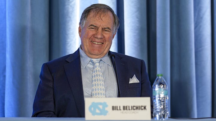 Dec 12, 2024; Chapel Hill, NC, USA;  North Carolina Tar Heels new head coach Bill Belichick at Loudermilk Center for Excellence. Mandatory Credit: Jim Dedmon-Imagn Images
