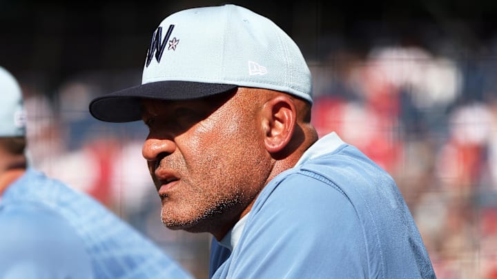Washington Nationals manager Dave Martinez looks on during the third inning against the Boston Red Sox at Nationals Park. 