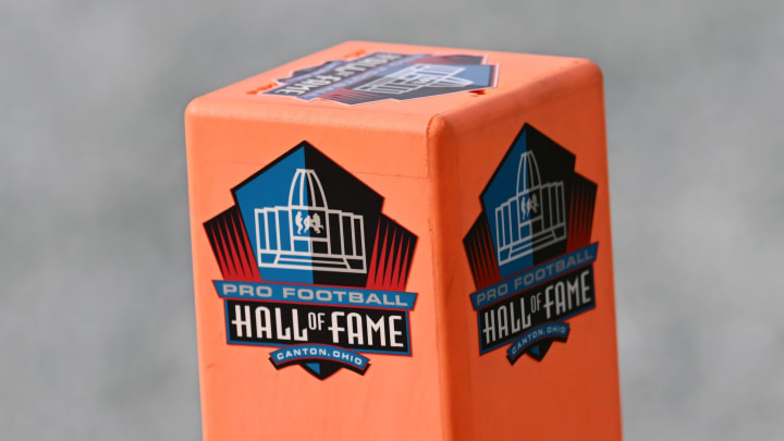 Aug 3, 2023; Canton, Ohio, USA; A detail of the endzone pylon before the game between the Cleveland Browns and the New York Jets at Tom Benson Hall of Fame Stadium. Mandatory Credit: Ken Blaze-USA TODAY Sports Aug 3, 2023; Canton, Ohio, USA; A detail of the endzone pylon before the game between the Cleveland Browns and the New York Jets at Tom Benson Hall of Fame Stadium. Mandatory Credit: Ken Blaze-USA TODAY Sports