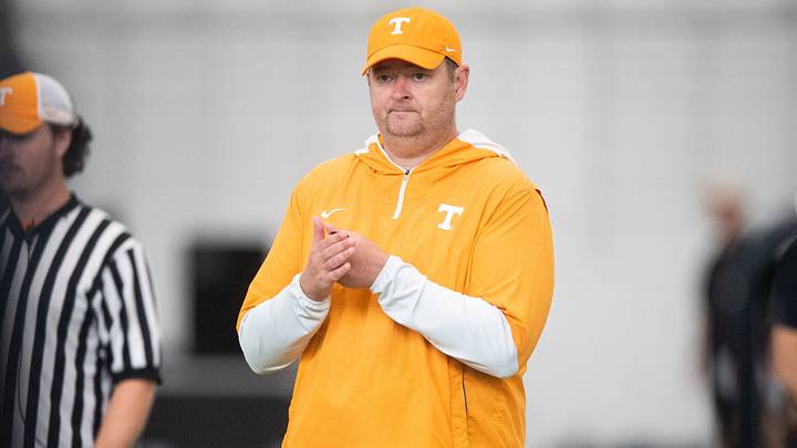 Tennessee head coach Josh Heupel during preseason football practice held on UT's campus on Monday, August 7, 2023.