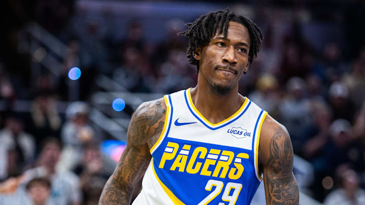 Feb 3, 2026; Indianapolis, Indiana, USA; Indiana Pacers guard Quenton Jackson (29)  in the second half against the Utah Jazz at Gainbridge Fieldhouse. Mandatory Credit: Trevor Ruszkowski-Imagn Images