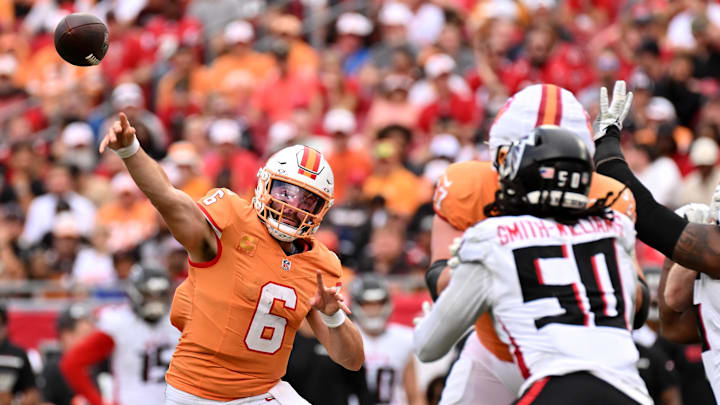 Tampa Bay Buccaneers quarterback Baker Mayfield was not sacked -- or even hit -- in Sunday's game versus the Atlanta Falcons.