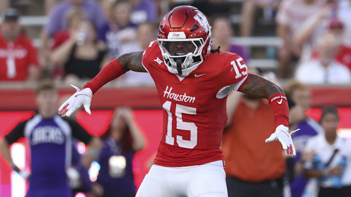 Houston Cougars defensive back Will James (15) celebrates after a play during the first quarter against the Stephen F. Austin Lumberjacks at TDECU Stadium. 