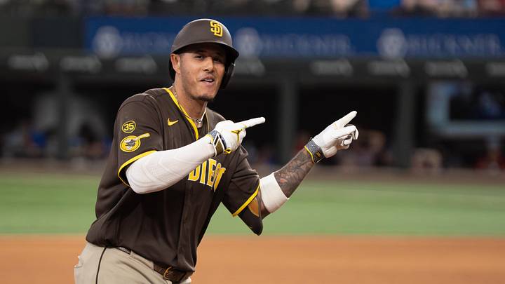 Jun 20, 2026; Arlington, Texas, USA; San Diego Padres third baseman Manny Machado (13) circles the bases after hitting a three-run home run against the Texas Rangers during the tenth inning at Globe Life Field. Mandatory Credit: Raymond Carlin III-Imagn Images Jun 20, 2026; Arlington, Texas, USA; San Diego Padres third baseman Manny Machado (13) circles the bases after hitting a three-run home run against the Texas Rangers during the tenth inning at Globe Life Field. Mandatory Credit: Raymond Carlin III-Imagn Images