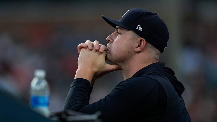 Detroit Tigers pitcher Tarik Skubal watches a play during the seventh inning between Detroit Tigers and Los Angeles Angels at Comerica Park in Detroit on Wednesday, May 27, 2026. Detroit Tigers pitcher Tarik Skubal watches a play during the seventh inning between Detroit Tigers and Los Angeles Angels at Comerica Park in Detroit on Wednesday, May 27, 2026.