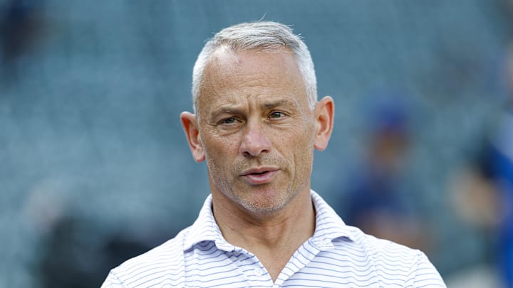 Jul 3, 2025; Chicago, Illinois, USA; Chicago Cubs president of baseball operations Jed Hoyer speaks before a baseball game between the Chicago Cubs and Cleveland Guardians at Wrigley Field. Mandatory Credit: Kamil Krzaczynski-Imagn Images
