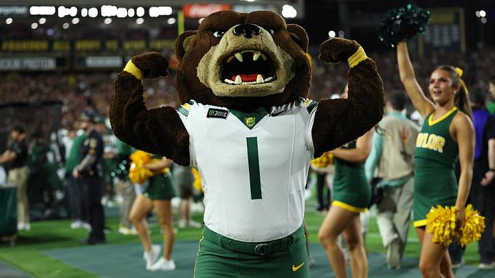 Oct 3, 2026; Tempe, Arizona, USA; Baylor Bears mascot cheers against the Arizona State Sun Devils during the first quarter at Mountain America Stadium. Mandatory Credit: Anna Carrington-Imagn Images Oct 3, 2026; Tempe, Arizona, USA; Baylor Bears mascot cheers against the Arizona State Sun Devils during the first quarter at Mountain America Stadium. Mandatory Credit: Anna Carrington-Imagn Images