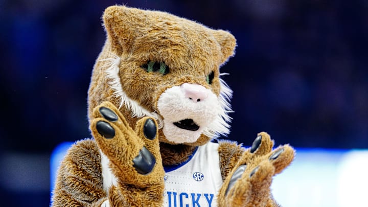 Mar 1, 2022; Lexington, Kentucky, USA; The Kentucky Wildcat mascot claps during the second half against the Mississippi Rebels at Rupp Arena at Central Bank Center. Mandatory Credit: Jordan Prather-Imagn Images Mar 1, 2022; Lexington, Kentucky, USA; The Kentucky Wildcat mascot claps during the second half against the Mississippi Rebels at Rupp Arena at Central Bank Center. Mandatory Credit: Jordan Prather-Imagn Images