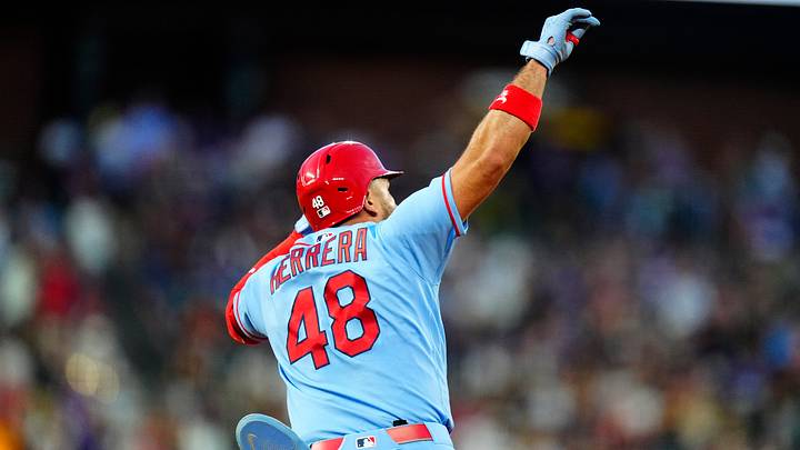 Sep 5, 2026; Denver, Colorado, USA; St. Louis Cardinals designated hitter Ivan Herrera (48) celebrates his two-run home run in the fifth inning against the Colorado Rockies at Coors Field. Mandatory Credit: Ron Chenoy-Imagn Images Sep 5, 2026; Denver, Colorado, USA; St. Louis Cardinals designated hitter Ivan Herrera (48) celebrates his two-run home run in the fifth inning against the Colorado Rockies at Coors Field. Mandatory Credit: Ron Chenoy-Imagn Images