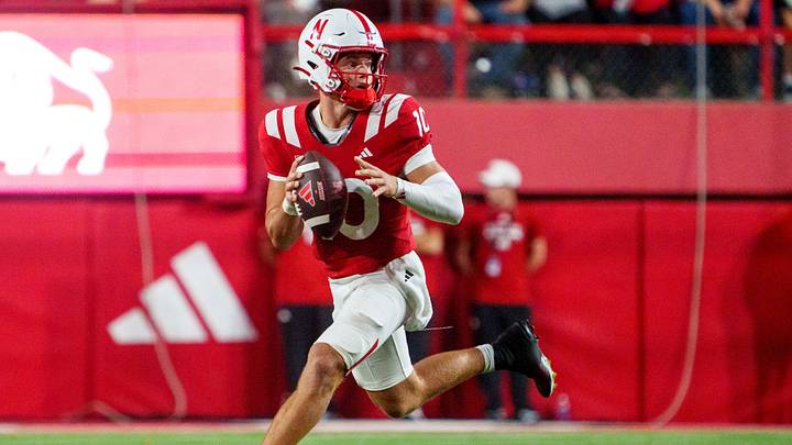 Sep 12, 2026; Lincoln, Nebraska, USA; Nebraska Cornhuskers quarterback Anthony Colandrea (10) scrambles against the Bowling Green Falcons during the fourth quarter at Memorial Stadium. Mandatory Credit: Dylan Widger-Imagn Images Sep 12, 2026; Lincoln, Nebraska, USA; Nebraska Cornhuskers quarterback Anthony Colandrea (10) scrambles against the Bowling Green Falcons during the fourth quarter at Memorial Stadium. Mandatory Credit: Dylan Widger-Imagn Images