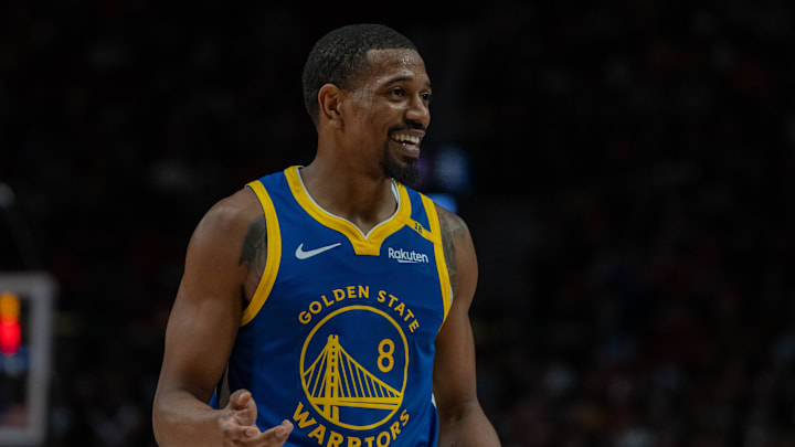 Oct 23, 2024; Portland, Oregon, USA; Golden State Warriors shooting guard De'Anthony Melton (8) is pictured against the Portland Trailblazers at Moda Center. Mandatory Credit: Stephen Brashear-Imagn Images