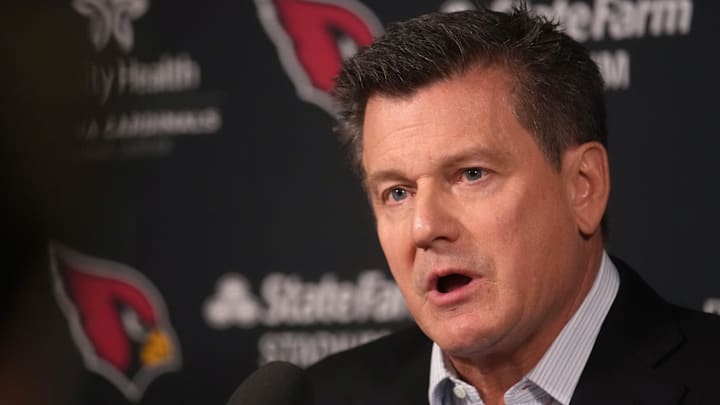 Arizona Cardinals owner Michael Bidwill speaks to the press from the Arizona Cardinals training center in Tempe after the decision to fire head coach Jonathan Gannon on Jan. 5, 2026.