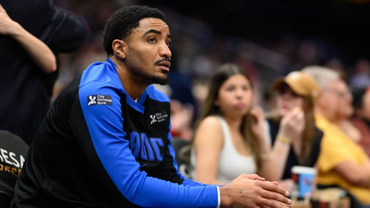 Mar 21, 2025; Washington, District of Columbia, USA; Orlando Magic guard Gary Harris (14) looks on before the game against the Washington Wizards at Capital One Arena. Mandatory Credit: Reggie Hildred-Imagn Images