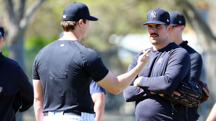 Feb 18, 2023; Tampa, FL, USA; New York Yankees starting pitcher Gerrit Cole (45) and starting