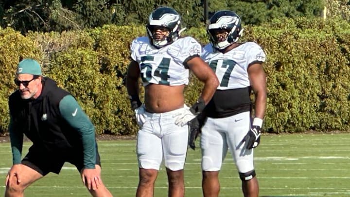 Eagles LBs Jeremiah Trotter Jr. and Nakobe Dean on Oct. 9, 2024 Eagles LBs Jeremiah Trotter Jr. and Nakobe Dean on Oct. 9, 2024