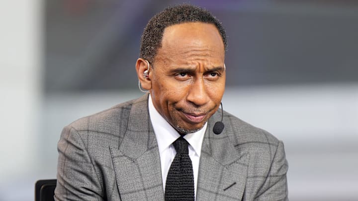 Oct 23, 2024; Inglewood, California, USA; Stephen A. Smith (Stephen Smith) on the ESPN NBA Countdown live set at Intuit Dome.