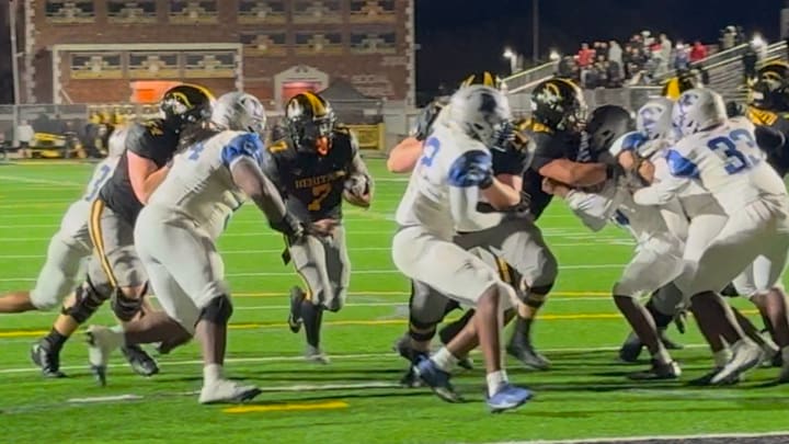 American Heritage running back Byron Louis scores his second touchdown of the night in a 24-14 comeback win against Dillard. Louis is a Florida State recruit