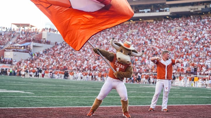 Texas Longhorns mascot on Sep. 28, 2024, at Darrell K Royal-Texas Memorial Stadium in Austin, Texas. Texas Longhorns mascot on Sep. 28, 2024, at Darrell K Royal-Texas Memorial Stadium in Austin, Texas.