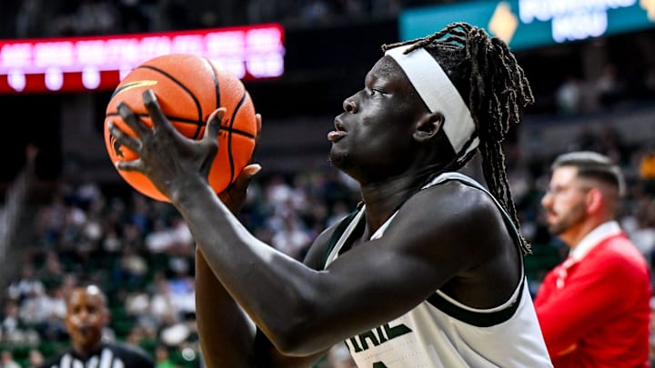 Michigan State's Kur Teng shoots against Ferris State during the first half on Tuesday, Oct. 29, 2024, in East Lansing. Michigan State's Kur Teng shoots against Ferris State during the first half on Tuesday, Oct. 29, 2024, in East Lansing.
