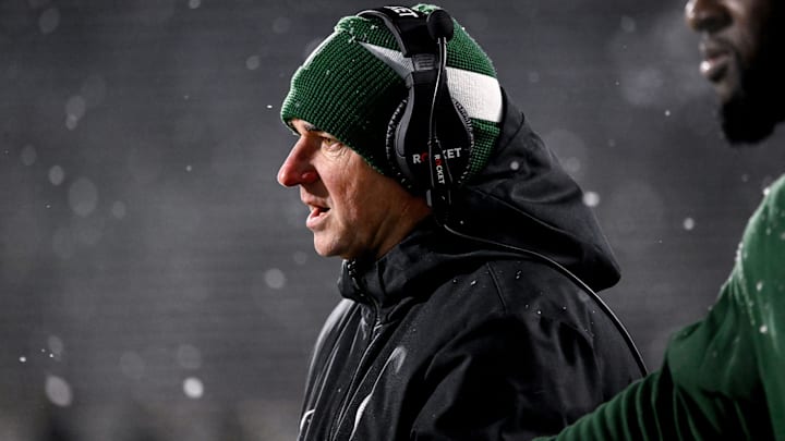 Michigan State's head coach Jonathan Smith looks on during the fourth quarter in the game against Rutgers on Saturday, Nov. 30, 2024, at Spartan Stadium in East Lansing. Michigan State's head coach Jonathan Smith looks on during the fourth quarter in the game against Rutgers on Saturday, Nov. 30, 2024, at Spartan Stadium in East Lansing.