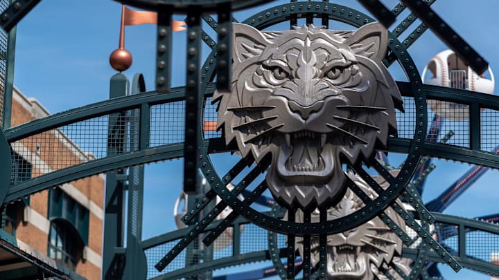 A tiger statue is seen inside Comerica Park during Opening Day. A tiger statue is seen inside Comerica Park during Opening Day.