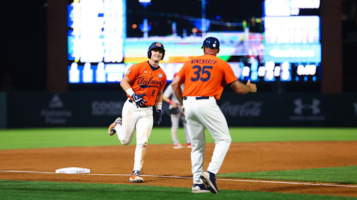 Auburn Tigers slugger Ike Irish hit a moon shot in Auburn's 11-1 win over NC State to advance to the NCAA Super Regional. Auburn Tigers slugger Ike Irish hit a moon shot in Auburn's 11-1 win over NC State to advance to the NCAA Super Regional.