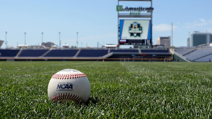 Jun 16, 2018; Omaha, NE, USA; General images on the field before the start of the College World Series at TD Ameritrade Park. Mandatory Credit: Steven Branscombe-Imagn Images