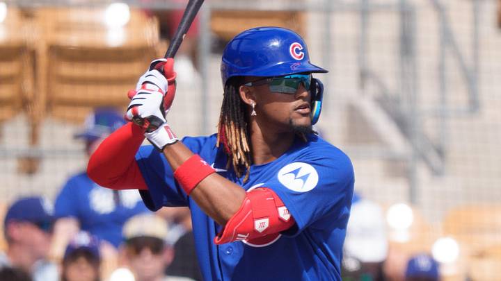 Feb 28, 2026; Phoenix, Arizona, USA; Chicago Cubs designed hitter Kevin Alcantara (13) at bat in the first inning during a spring training game against the Los Angeles Dodgers at Camelback Ranch-Glendale. Mandatory Credit: Allan Henry-Imagn Images Feb 28, 2026; Phoenix, Arizona, USA; Chicago Cubs designed hitter Kevin Alcantara (13) at bat in the first inning during a spring training game against the Los Angeles Dodgers at Camelback Ranch-Glendale. Mandatory Credit: Allan Henry-Imagn Images