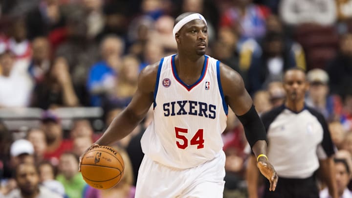 Nov 27, 2012; Philadelphia, PA, USA; Philadelphia 76ers center Kwame Brown (54) during the fourth quarter against the Dallas Mavericks at the Wachovia Center. The Sixers defeated the Mavericks 100-98. Mandatory Credit: Howard Smith-Imagn Images Nov 27, 2012; Philadelphia, PA, USA; Philadelphia 76ers center Kwame Brown (54) during the fourth quarter against the Dallas Mavericks at the Wachovia Center. The Sixers defeated the Mavericks 100-98. Mandatory Credit: Howard Smith-Imagn Images