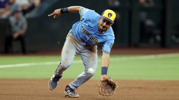 Jul 3, 2026; Phoenix, Arizona, USA; Milwaukee Brewers third baseman David Hamilton against the Arizona Diamondbacks at Chase Field. Mandatory Credit: Mark J. Rebilas-Imagn Images Jul 3, 2026; Phoenix, Arizona, USA; Milwaukee Brewers third baseman David Hamilton against the Arizona Diamondbacks at Chase Field. Mandatory Credit: Mark J. Rebilas-Imagn Images