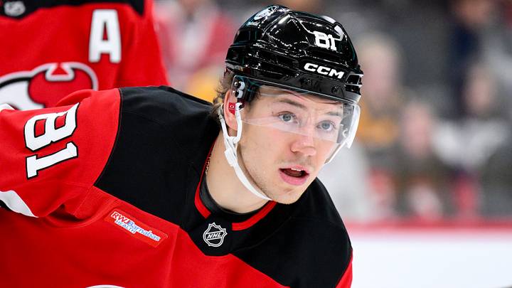 New Jersey Devils right wing Arseny Gritsyuk (81) during a game against the Pittsburgh Penguins at Prudential Center. Mandatory Credit: John Jones-Imagn Images