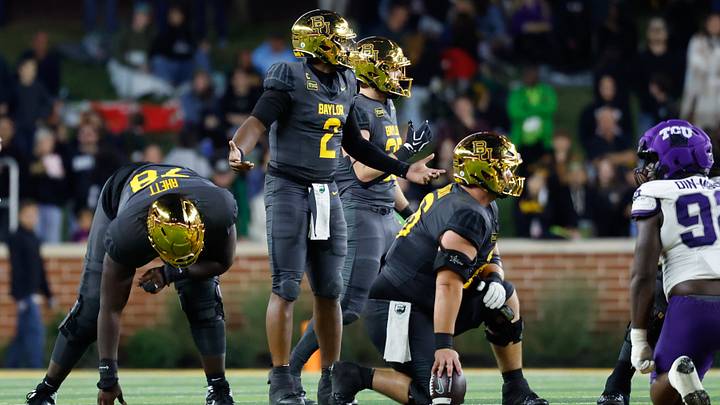 Oct 17, 2026; Waco, Texas, USA; Baylor Bears quarterback DJ Lagway (2) looks to the sideline for a play against the TCU Horned Frogs during the second half at McLane Stadium. Mandatory Credit: Chris Jones Oct 17, 2026; Waco, Texas, USA; Baylor Bears quarterback DJ Lagway (2) looks to the sideline for a play against the TCU Horned Frogs during the second half at McLane Stadium. Mandatory Credit: Chris Jones