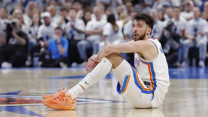 May 26, 2026; Oklahoma City, Oklahoma, USA; Oklahoma City Thunder center Chet Holmgren (7) reacts after a play during the third quarter against the San Antonio Spurs in game five of the western conference finals for the 2026 NBA playoffs at Paycom Center. Mandatory Credit: Alonzo Adams-Imagn Images May 26, 2026; Oklahoma City, Oklahoma, USA; Oklahoma City Thunder center Chet Holmgren (7) reacts after a play during the third quarter against the San Antonio Spurs in game five of the western conference finals for the 2026 NBA playoffs at Paycom Center. Mandatory Credit: Alonzo Adams-Imagn Images
