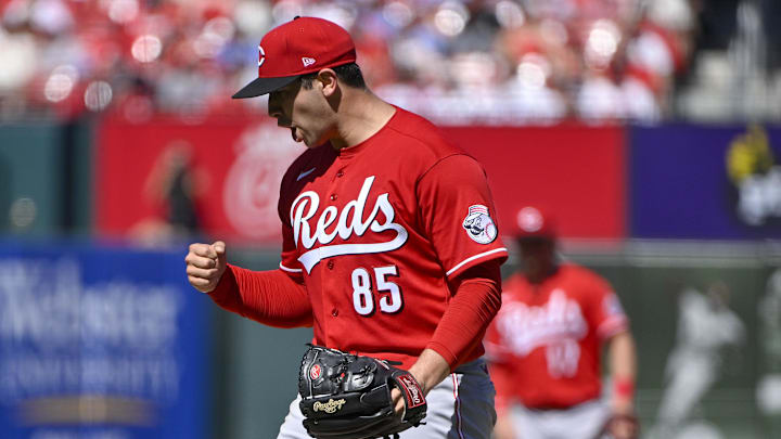 Cincinnati Reds starting pitcher Luis Cessa (85) reacts.