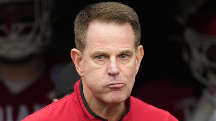 Jan 1, 2026; Pasadena, CA, USA; Indiana Hoosiers head coach Curt Cignetti looks on during the 2025 Rose Bowl and quarterfinal game of the College Football Playoff against the Alabama Crimson Tide at Rose Bowl Stadium. Mandatory Credit: Kirby Lee-Imagn Images
