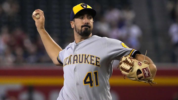 Sep 4, 2022; Phoenix, Arizona, USA; Milwaukee Brewers starting pitcher Jason Alexander (41) throws