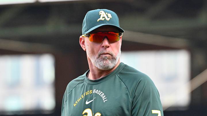 Aug 7, 2026; Boston, Massachusetts, USA; Athletics manager Mark Kotsay (7) looks on before a game against the Boston Red Sox at Fenway Park. Mandatory Credit: Eric Canha-Imagn Images