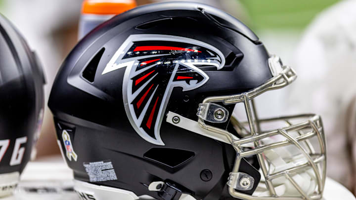 Nov 10, 2024; New Orleans, Louisiana, USA; Detailed view of the Atlanta Falcons helmet against the New Orleans Saints during the second half at Caesars Superdome. Mandatory Credit: Stephen Lew-Imagn Images Nov 10, 2024; New Orleans, Louisiana, USA; Detailed view of the Atlanta Falcons helmet against the New Orleans Saints during the second half at Caesars Superdome. Mandatory Credit: Stephen Lew-Imagn Images