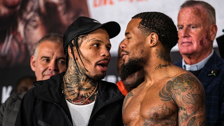 Gervonta "Tank" Davis and Lamont Roach during their February 28, 2025 weigh in.
